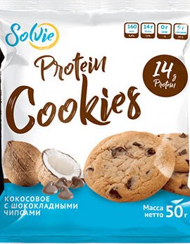 Печенье протеиновое "Protein cookies" кокосовое с шоколадными чипсами без сахара , Solvie, 50 г