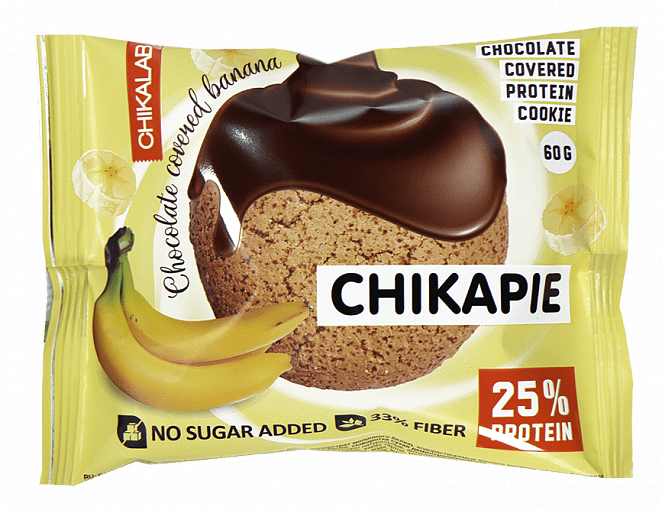 Печенье протеиновое глазированное с начинкой Банан в шоколаде, Chikalab, 60 г