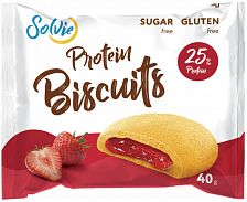 Бисквитное печенье "Protein biscuits" с низкокалорийной ягодной начинкой "Клубника"  без сахара , Solvie, 40 г