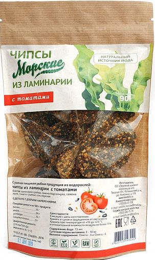 Морские чипсы из ламинарии с томатами, Здоровцов, 90 г