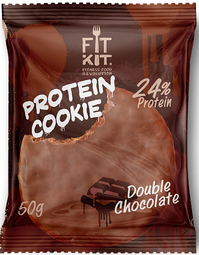 Печенье Двойной шоколад протеиновое глазированное, FitKit, 50 г
