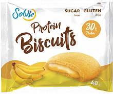 Бисквитное печенье "Protein biscuits" шоколадное с белково-кремовой начинкой "Банан"  без сахара , Solvie, 40 г
