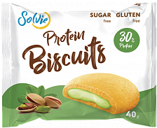 Бисквитное печенье "Protein biscuits" шоколадное с белково-кремовой начинкой "Фисташка"  без сахара , Solvie, 40 г